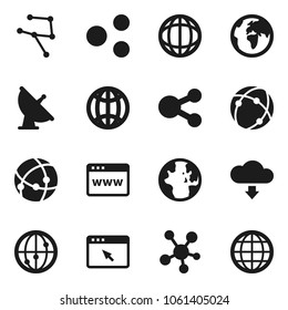 Flat vector icon set - world vector, earth, satellite antenna, internet, social media, connection, network, browser, share, cloud download, globe