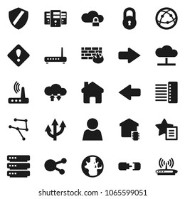 Flat vector icon set - world vector, internet, social media, network, cloud, lock, exchange, big data, server, shield, firewall, hub, router, home, favorites, arrow, route, connection, user, smart