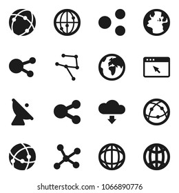 Flat vector icon set - world vector, earth, satellite antenna, internet, social media, connection, network, browser, share, cloud download, globe
