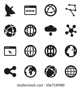 Flat vector icon set - world vector, earth, satellite antenna, internet, social media, connection, network, browser, share, cloud download, globe