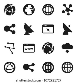Flat vector icon set - world vector, earth, satellite antenna, internet, social media, connection, network, browser, share, cloud download, globe