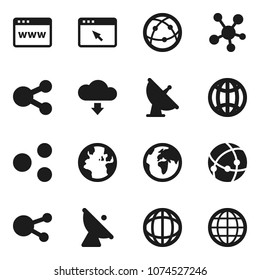 Flat vector icon set - world vector, earth, satellite antenna, internet, social media, connection, browser, share, cloud download, globe