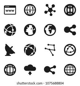Flat vector icon set - world vector, earth, satellite antenna, internet, social media, connection, network, browser, share, cloud download, globe