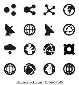 Flat vector icon set - world vector, any currency, earth, satellite antenna, internet, connection, network, share, cloud download, globe