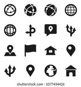 Flat vector icon set - world vector, flag, route, earth, map pin, traking, internet, connection, globe, arrow, home