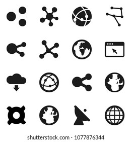 Flat vector icon set - world vector, any currency, earth, satellite antenna, internet, social media, connection, network, browser, share, cloud download, globe