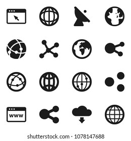 Flat vector icon set - world vector, earth, satellite antenna, internet, social media, connection, network, browser, share, cloud download, globe