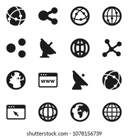 Flat vector icon set - world vector, earth, satellite antenna, internet, connection, network, browser, share, globe