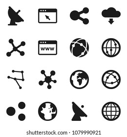 Flat vector icon set - world vector, earth, satellite antenna, internet, social media, connection, network, browser, share, cloud download, globe
