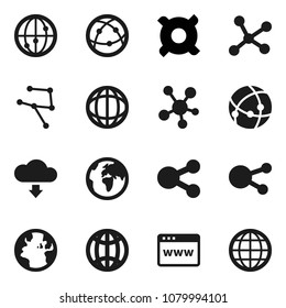 Flat vector icon set - world vector, any currency, earth, internet, social media, connection, network, browser, share, cloud download, globe