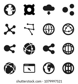 Flat vector icon set - world vector, any currency, earth, internet, social media, connection, network, browser, share, cloud download, globe