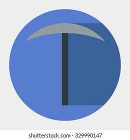 Flat vector icon. Vector sign. Illustration of ice axe. With a horizontal shadow. Piolet.
