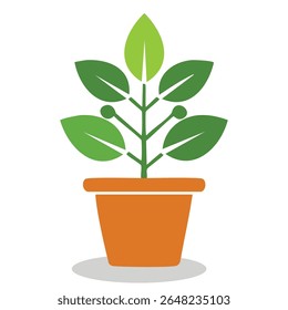 Flat vector icon of a simple potted plant with clean leaves and pot. Suitable for eco branding, UI icons, plant apps, and decor elements.