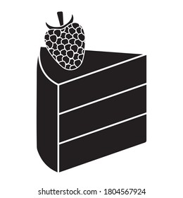 Flat vector icon slice of layer cake with raspberry fruit for apps and websites