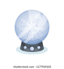 Flat vector icon of soothsayer s crystal ball. Magic sphere on gray stand. Object for prediction of future