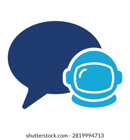Flat vector icon of a speech bubble paired with an astronaut helmet