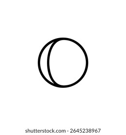 Um ícone de vetor plano de uma esfera, representado por um círculo com uma linha crescente interna para sombreamento 3D. Estilo em linha única. Isolado no branco.