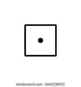 A flat vector icon of a square outline with a single filled black dot at its exact geometric center. Monoline style. Isolated on white.