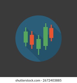 Flat Vector Icon – Stock Market Candlestick Chart for Trading, Investment, and Financial Analysis in Blue Circle