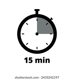 flat vector icon of stopwatch showing 15 minutes, vector illustration for websites and graphic resources.