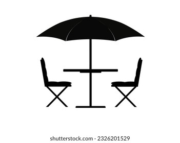 Flat vector icon - street cafe (table, chairs, umbrella). Food and drink