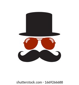 flat vector icon, sunglasses and black hat on a white background