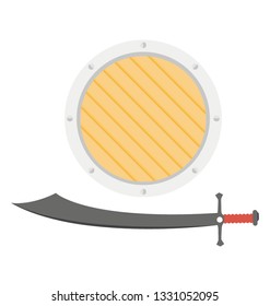 Flat vector icon of sword shield.