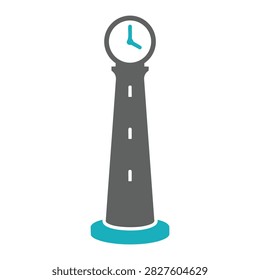 Flat vector icon of a tall street clock pillar isolated on white background