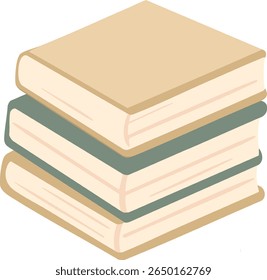 Flat vector icon of three pastel books in a stack. Cozy minimal design for reading, study, school, or library projects. EPS10 with JPG preview.