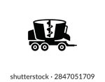 A flat vector icon of a TMR feed mixer wagon used in dairy farming and livestock feeding, depicted in a simple black silhouette style.
