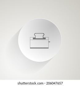 Flat vector icon for toaster. Circle vector gray flat icon for toaster with toast bread on gray background.