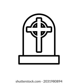 Flat vector icon with tombstone and cross