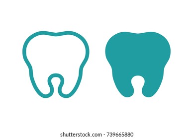 Flat vector icon of tooth, full color and thick outline, dentist / dental clinic minimalistic logo, drawn using golden ratio.