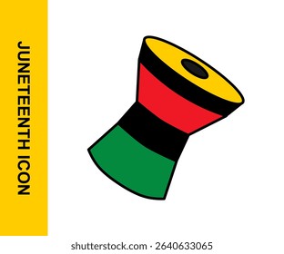Flat vector icon of a traditional African djembe drum, symbolizing cultural heritage and rhythm. Perfect for Juneteenth celebration and Black history projects. Editable vector for easy customization.