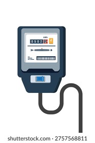 A flat vector icon of a traditional power meter used to measure domestic electricity consumption in kilowatt hours. Stock Illustration.
