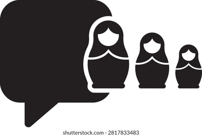 Flat vector icon of traditional russian nesting dolls inside a communication speech bubble