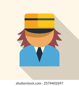 Flat vector icon of a train conductor wearing a uniform and hat with long shadow
