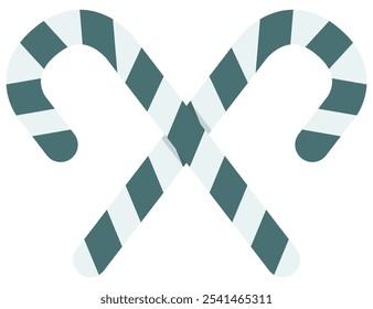 Flat vector icon of two crossed candy canes isolated on white background.