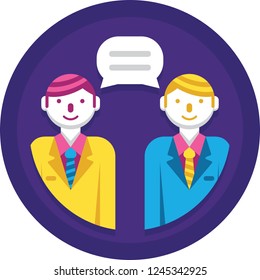 Flat vector icon of two people talking to each other, client meeting concept illustration