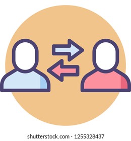 Flat vector icon of two people and opposite arrows illustration, conflict of interest concept