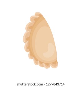 Flat vector icon of uncooked pierogi. Filled dumplings dough. Traditional food of European cuisine. Cooking theme