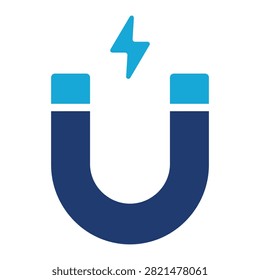 Flat vector icon of a ushaped horseshoe magnet with lightning