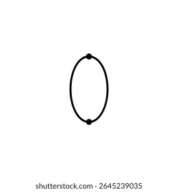 A flat vector icon of a vertically oriented ellipse with filled black dots at its top and bottom points. Monoline style. Isolated on white.