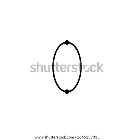 A flat vector icon of a vertically oriented ellipse with filled black dots at its top and bottom points. Monoline style. Isolated on white.