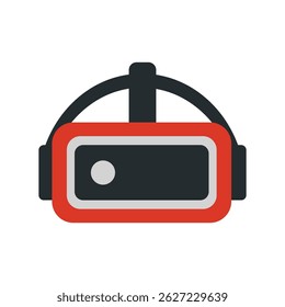 Ícone de vetor plano de um headset VR em vermelho e preto, ideal para tecnologia, jogos ou temas de experiência imersiva.