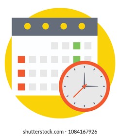 
Flat vector icon of wall calendar with clock
