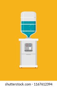 Flat vector icon for water cooler. Gray water cooler with blue full bottle and cup.