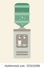 Flat vector icon for water cooler. Gray water cooler with blue full bottle and cup.