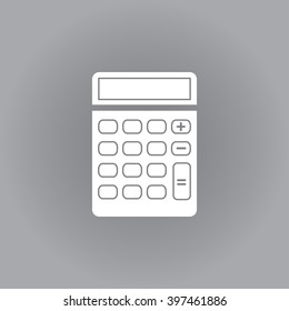 Flat vector icon. White icon on a grey background. Calculator.