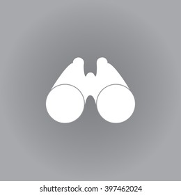 Flat vector icon. White icon on a grey background. Binoculars.
